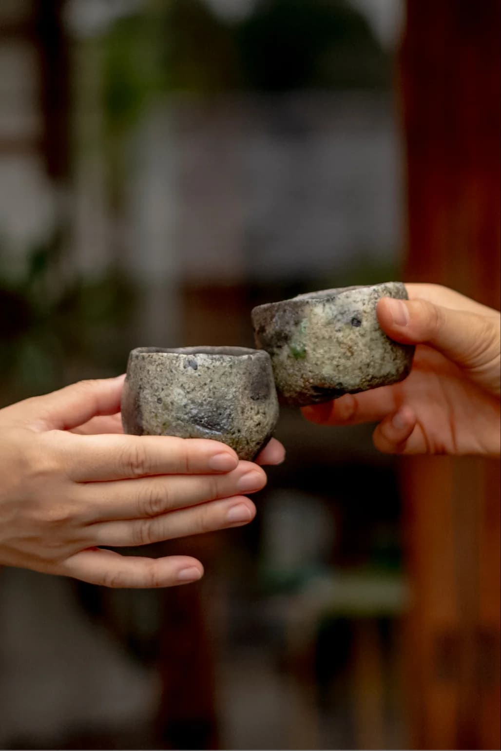 Toasting sake with ceramic cups